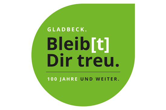 Das Bild zeigt das Aktionslogo zum Stadtjubiläum: Gladbeck. Bleib(t) Dir treu. 100 Jahre und weiter.